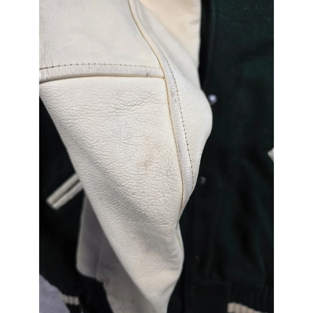 Vintage Lasley Knitting Co Varsity Jacket Mens 42 Green Wool Leather Bomber